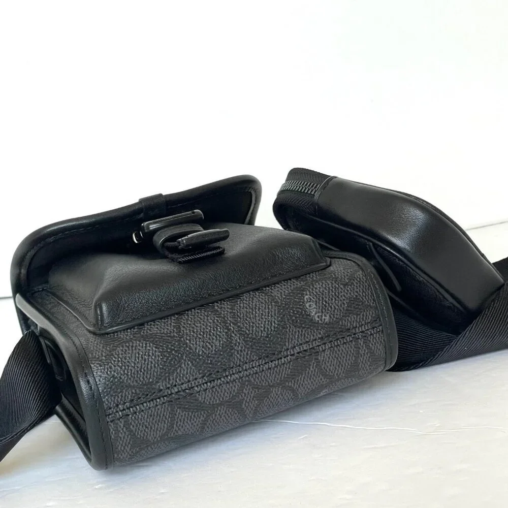 Coach Charter North South Crossbody Black Signature Canvas Hybrid Pouch C2600